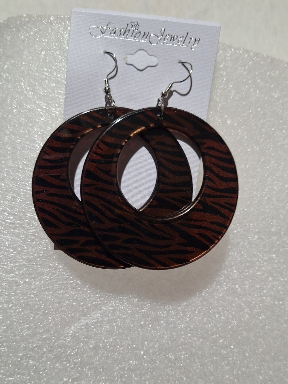 Fashion Jewelry Brown and Black Zebra Hoop Earrings